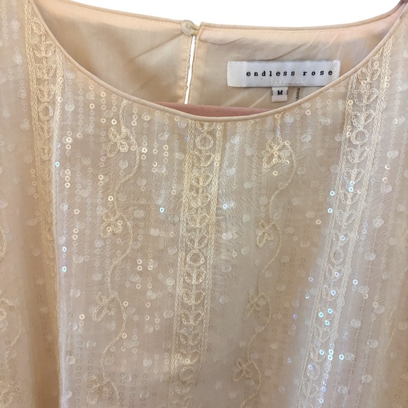 Endless Rose Cream Sequin Bubble Hem Puff Sleeve Blouse size M - Picture 3 of 9